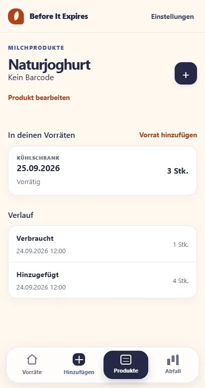 Produktverlauf und übriger Bestand