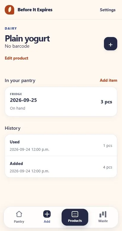 Product history and remaining stock