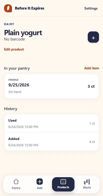 Product history and remaining stock