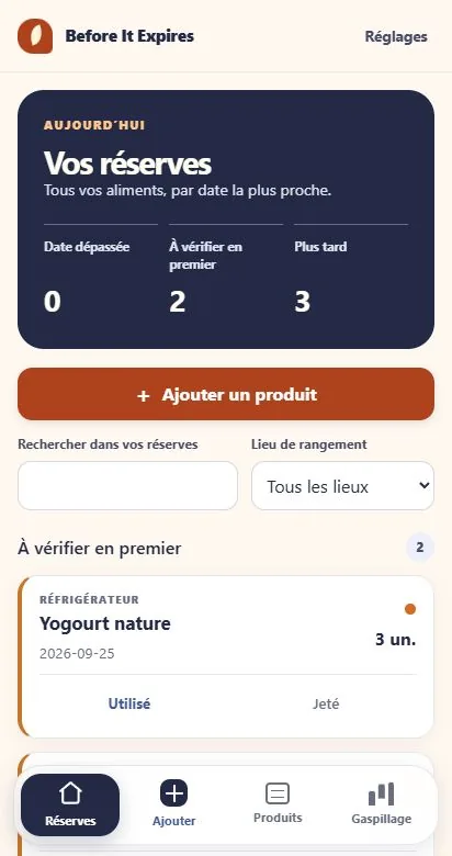 Provisions classées par date sur l’emballage