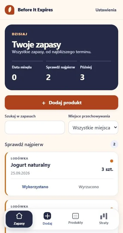 Zapasy uporządkowane według dat na opakowaniach