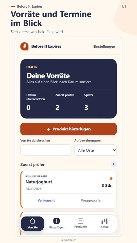 Vorräte nach Verpackungsdatum sortiert