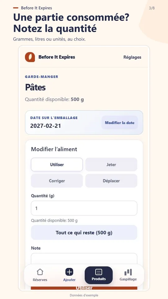 Enregistrer la quantité utilisée ou jetée